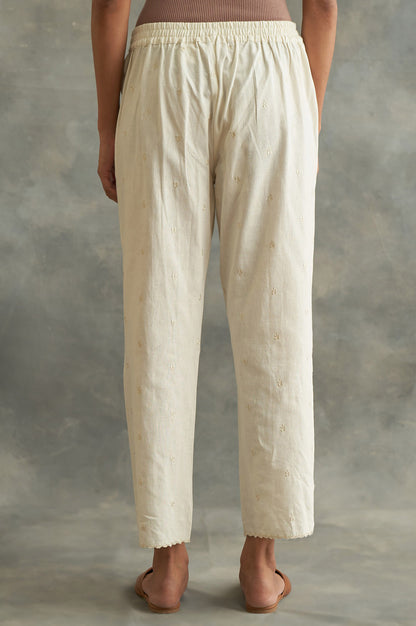 Ecru Solid Straight Pants