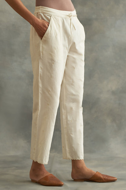 Ecru Solid Straight Pants