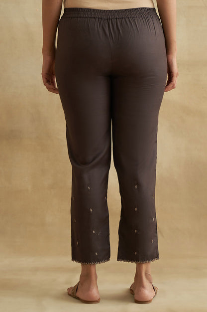 Dark Brown Solid Straight Pants