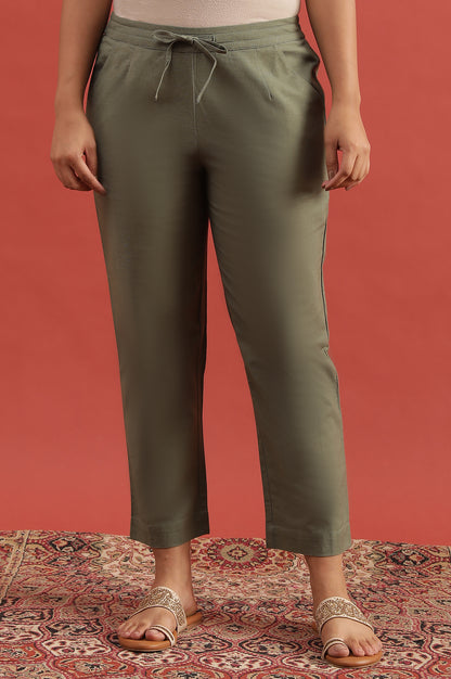 Green Solid Straight Pants