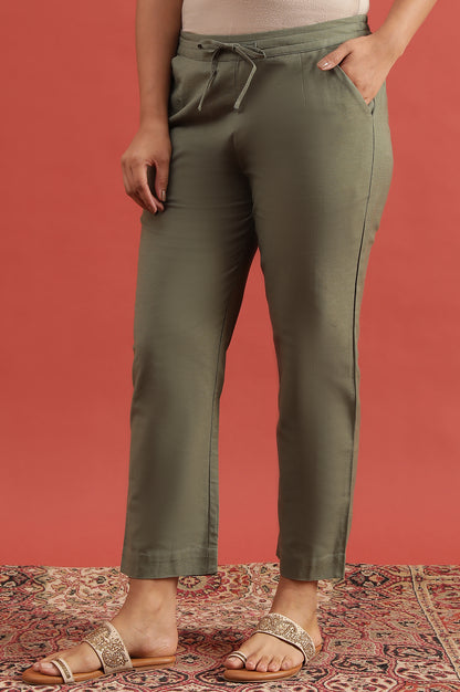 Green Solid Straight Pants