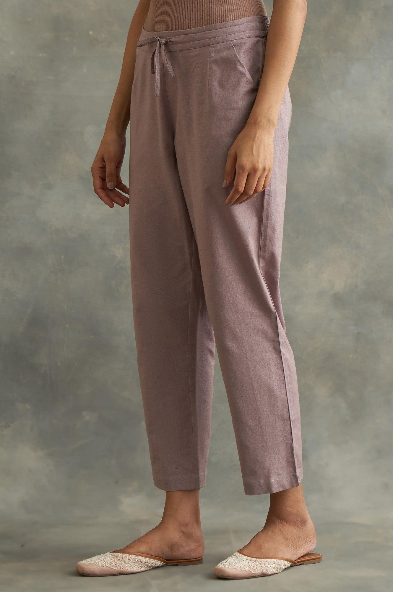 Lilac Solid Straight Pants - wforwoman