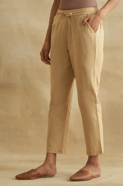 Beige Solid Straight Pants