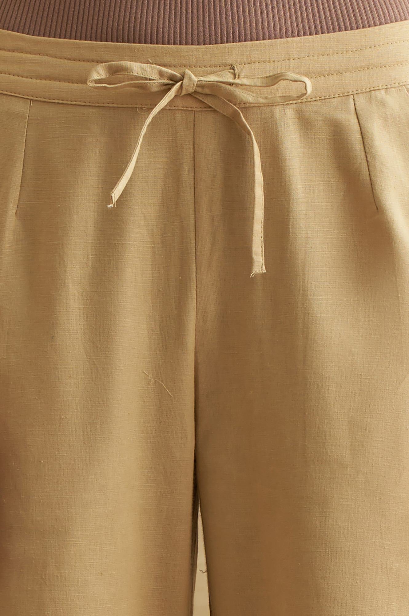 Beige Solid Straight Pants