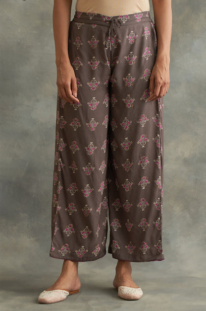 Dark Grey Printed Parallel Pants