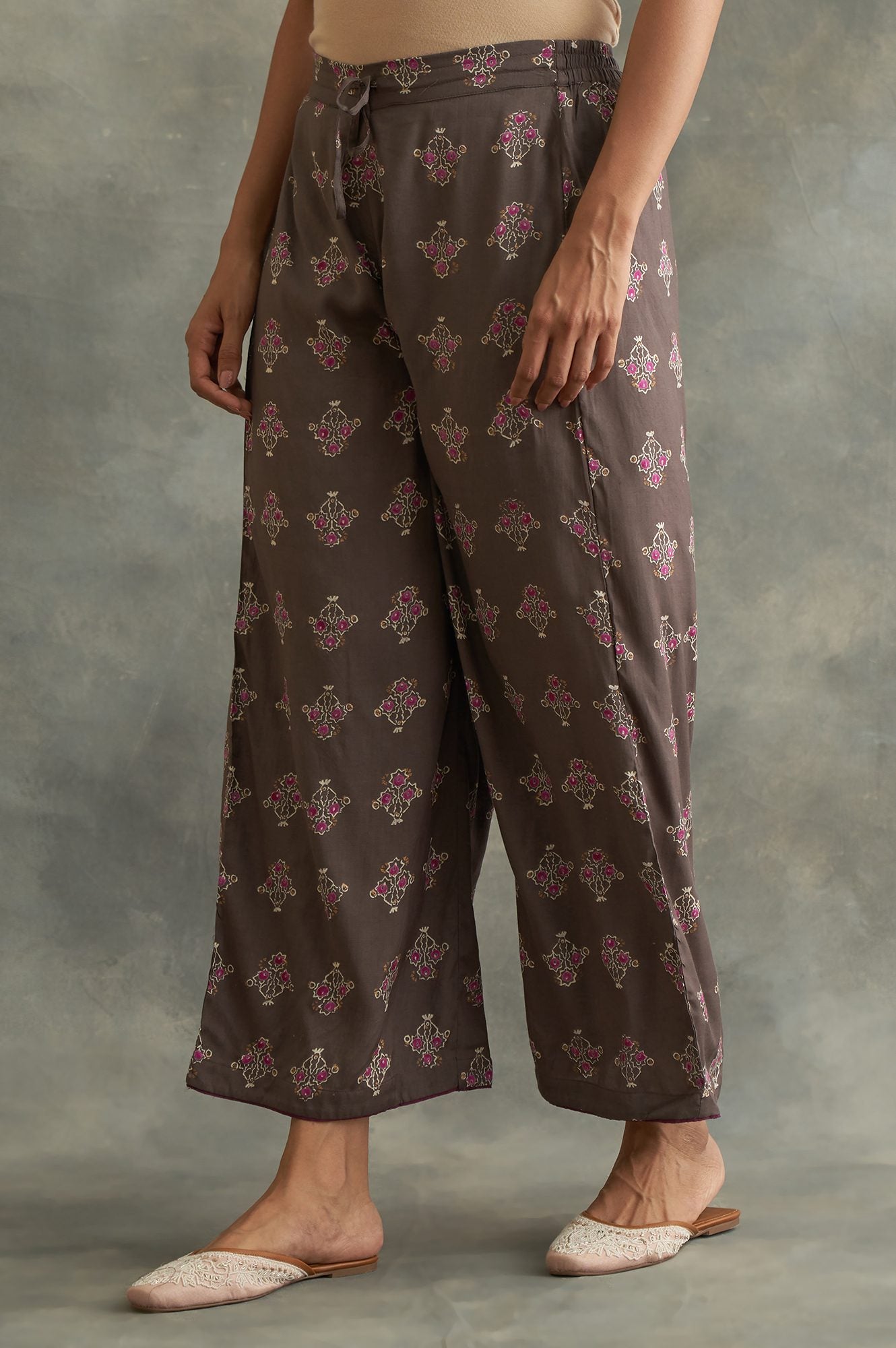 Dark Grey Printed Parallel Pants