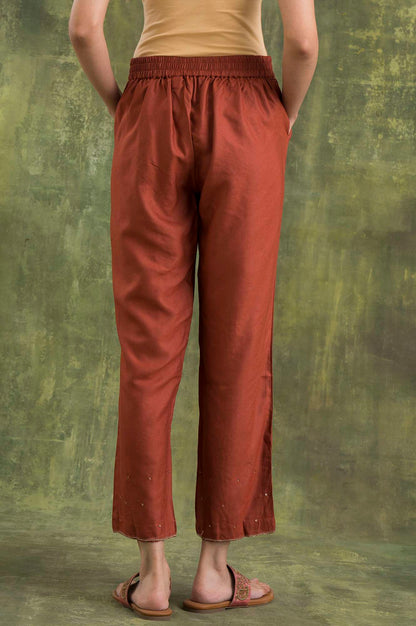 Red Solid Straight Pants