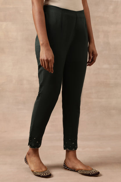 Dark Green Solid Slim Pants