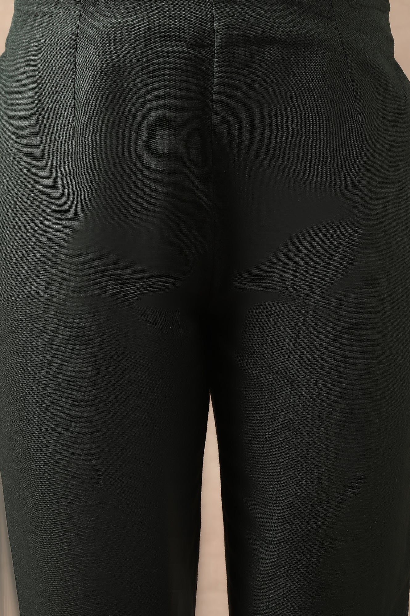 Dark Green Solid Slim Pants