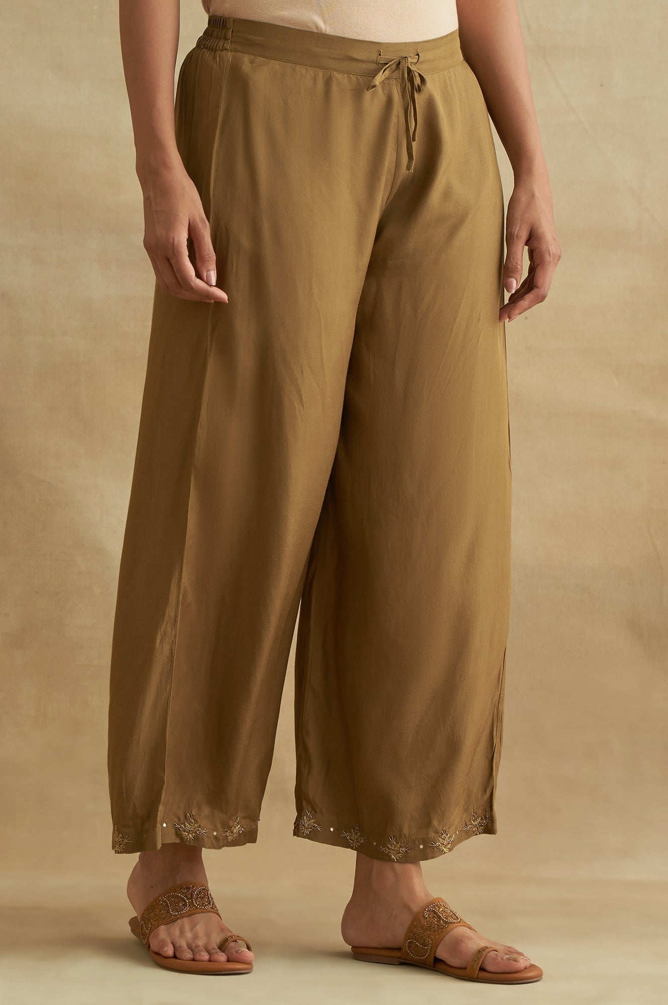 Olive Solid Parallel Pants