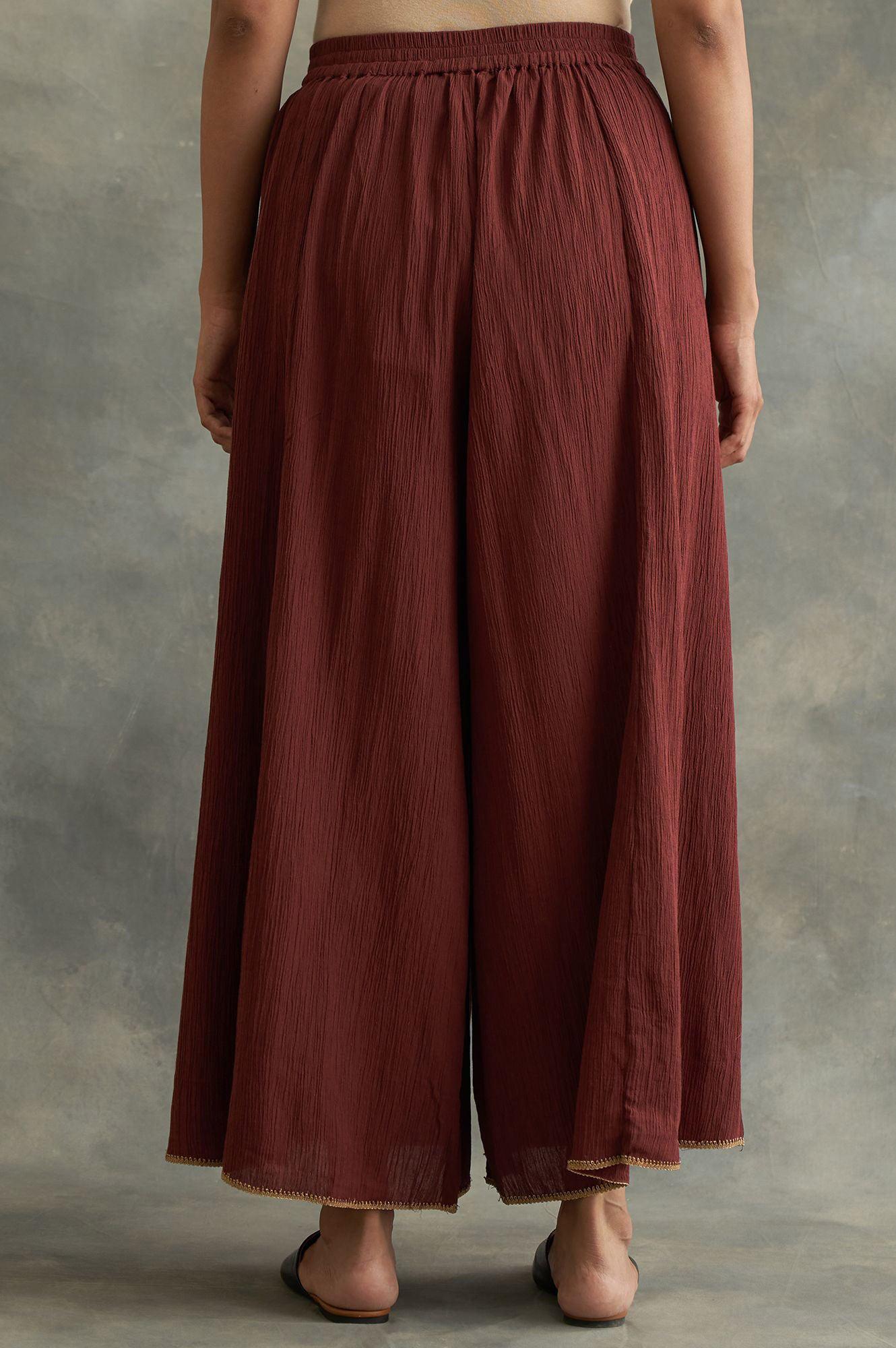 Dark Red Solid Divided Skirt - wforwoman