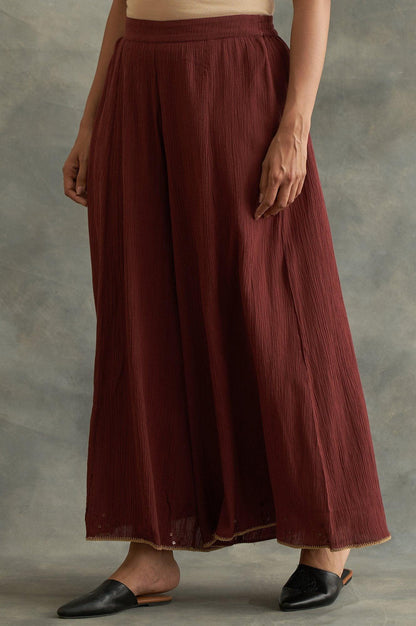 Dark Red Solid Divided Skirt - wforwoman