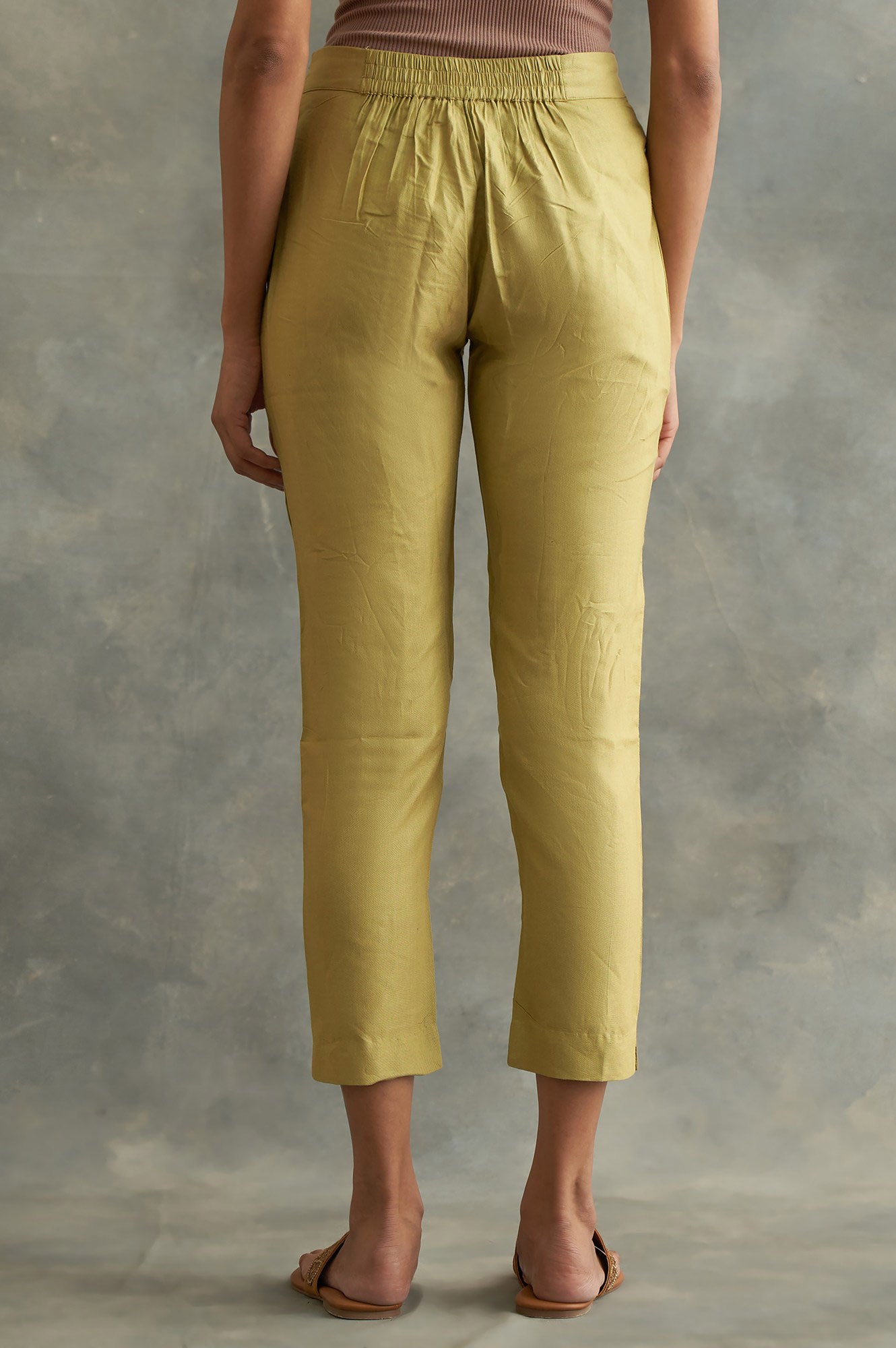 Lime Green Solid Slim Pants