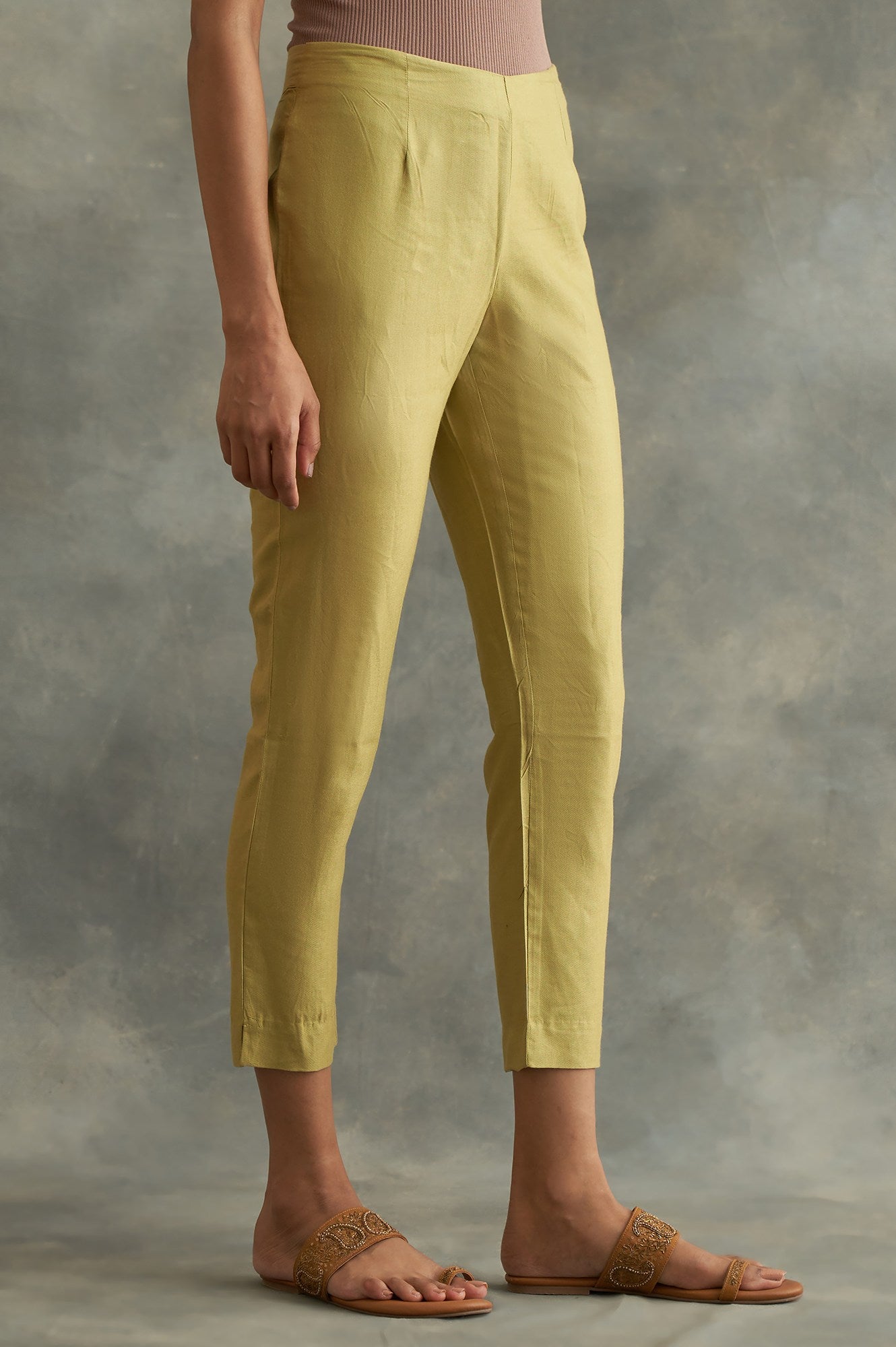 Lime Green Solid Slim Pants