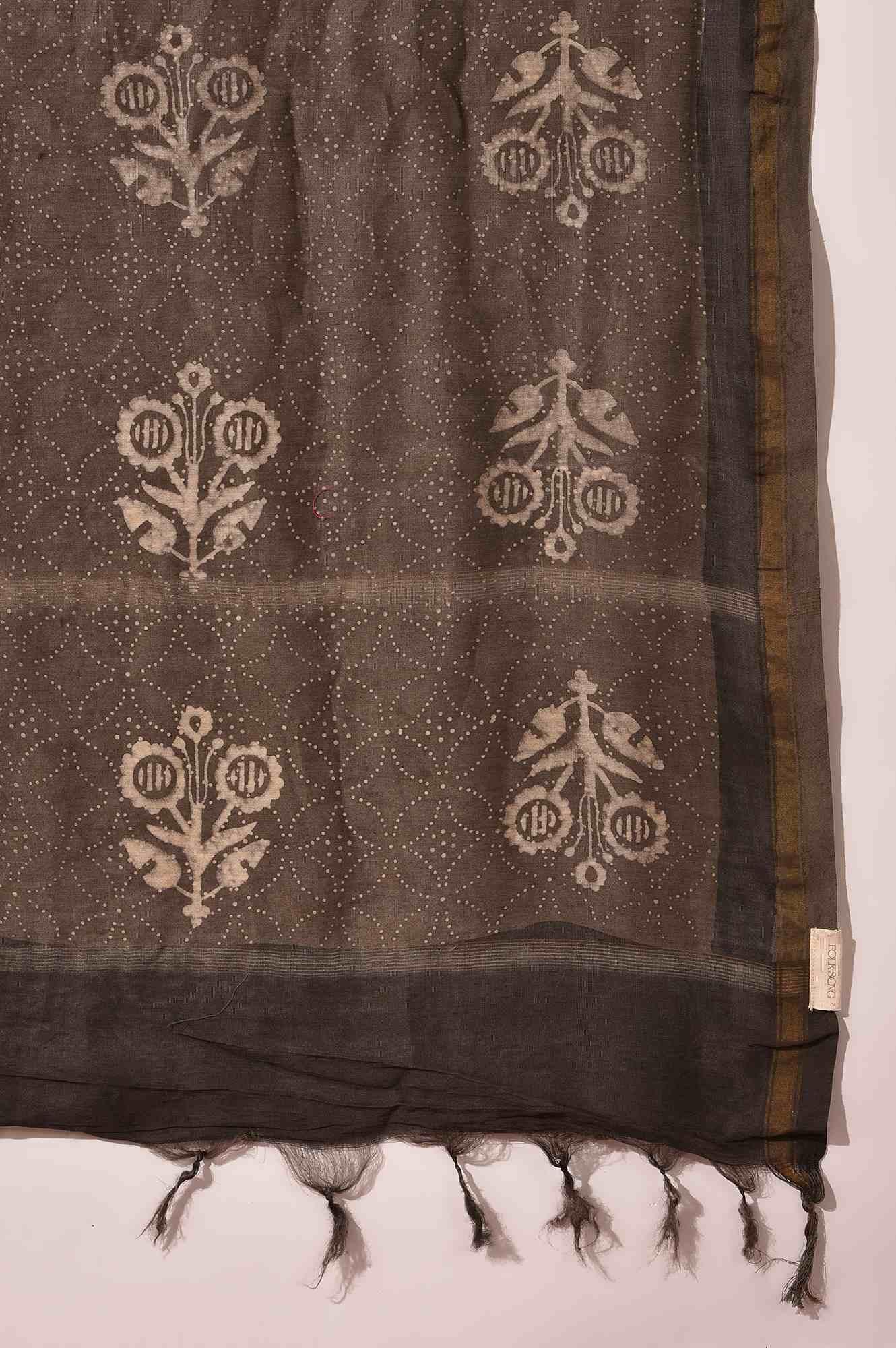 Light Brown Cotton Silk Printed Drape - wforwoman