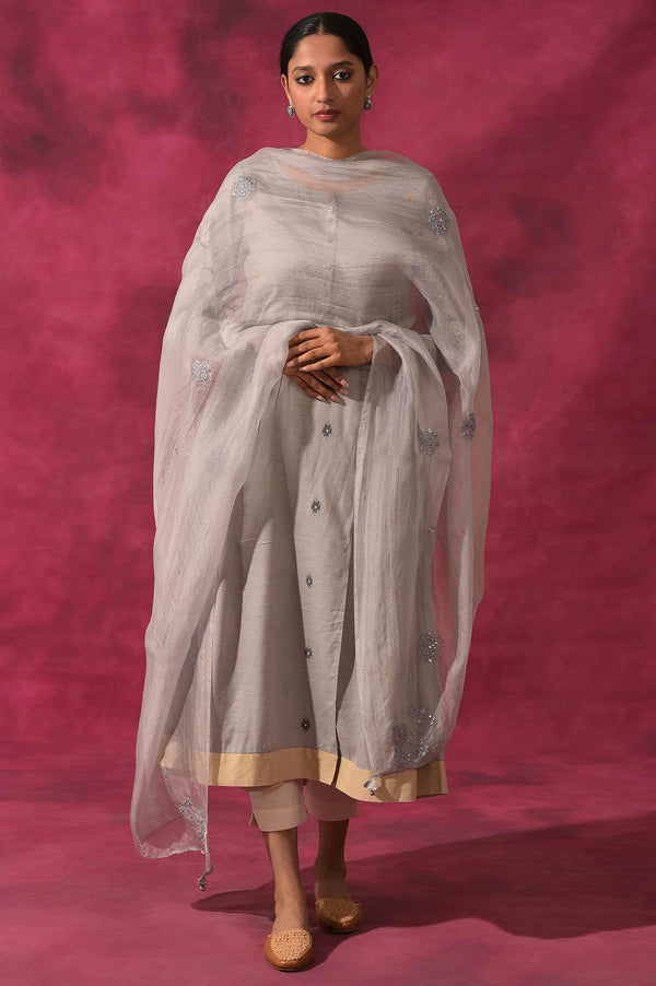 Light Grey Solid Silk Organza Drape