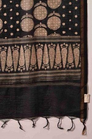 Black And Ecru Printed Cotton Silk Drape - wforwoman