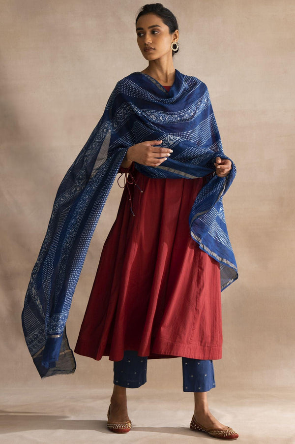 Indigo Dabu Printed Cotton Silk Drape