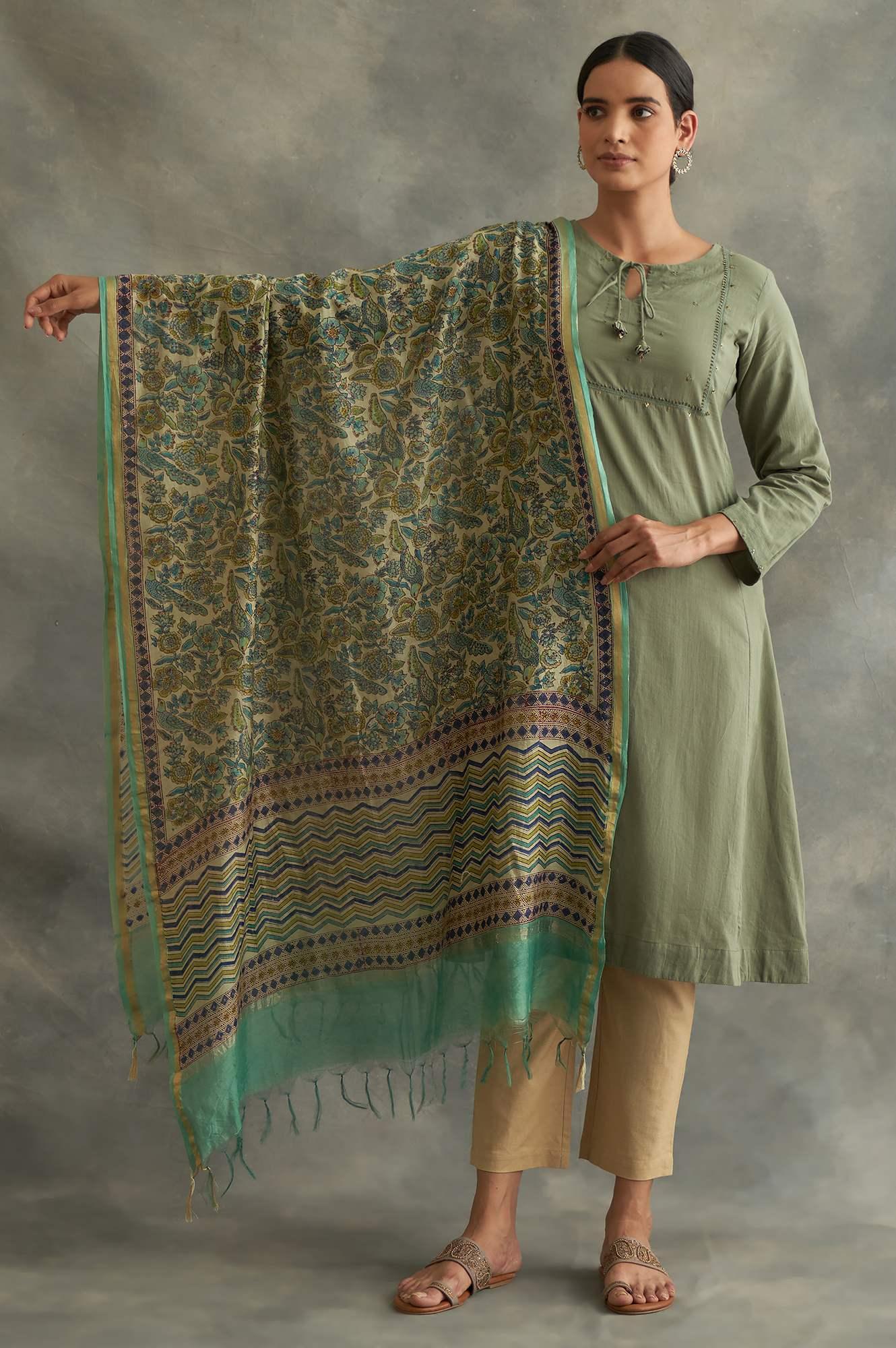 Floral Multicoloured Printed Cotton Silk Drape - wforwoman