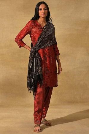 Black Printed Cotton Silk Drape