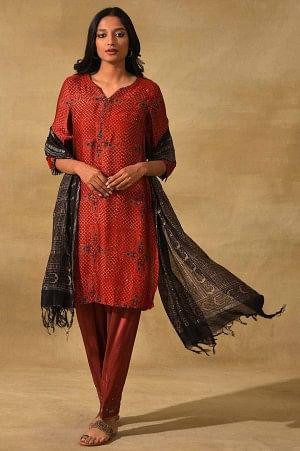 Black Printed Cotton Silk Drape - wforwoman