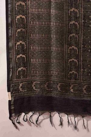 Black Printed Cotton Silk Drape - wforwoman