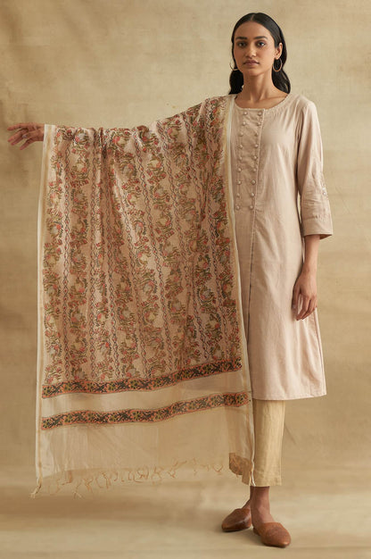 Light Pink Printed Cotton Silk Drape