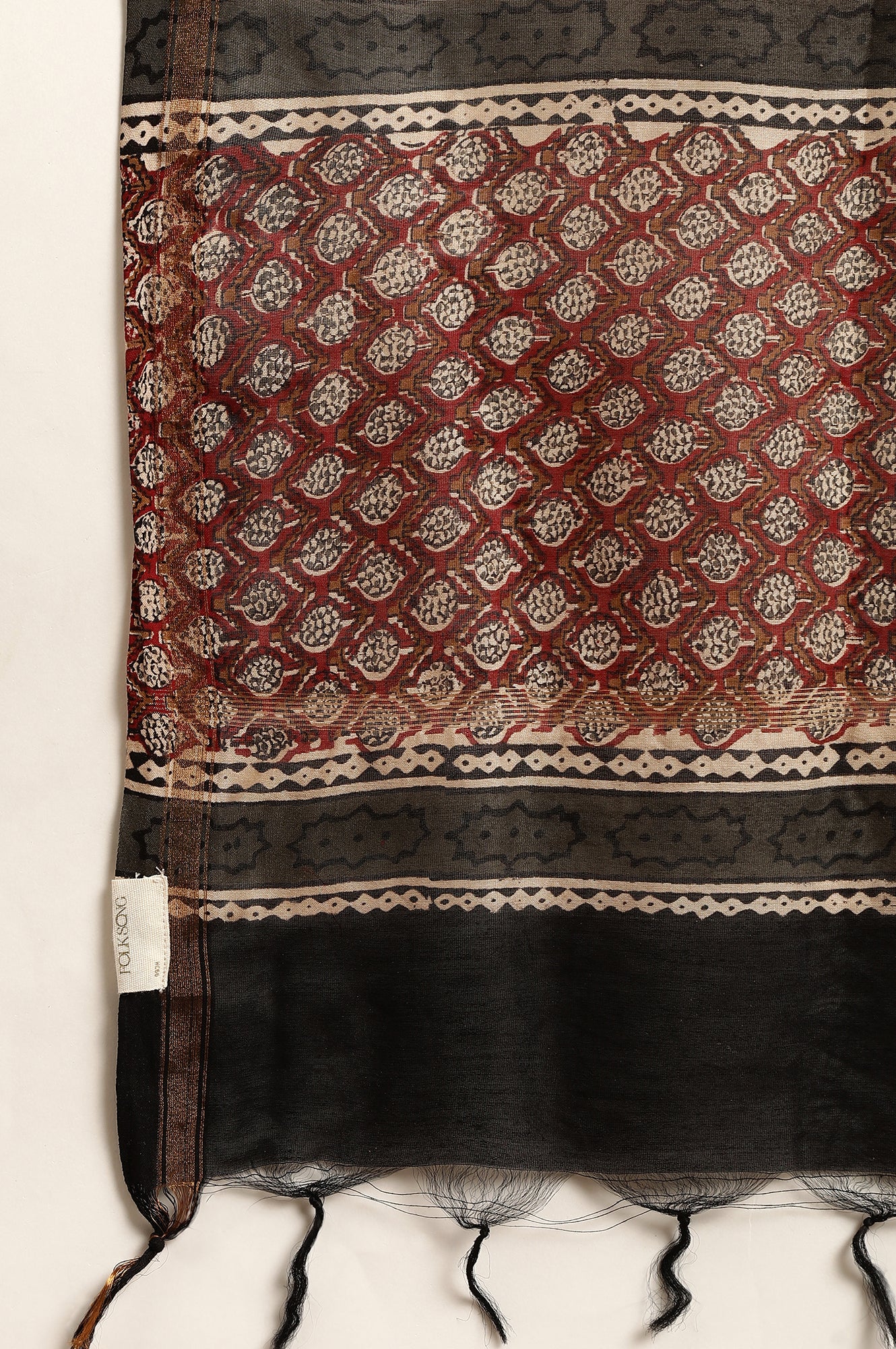 Dark Red Printed Cotton Silk Drape