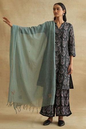 Light Blue Cotton Silk Drape - wforwoman