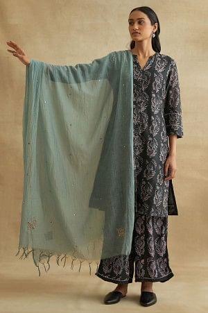 Light Blue Cotton Silk Drape