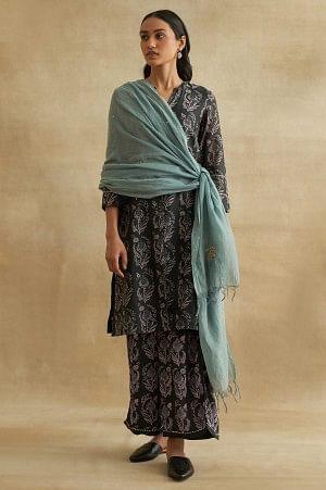 Light Blue Cotton Silk Drape - wforwoman