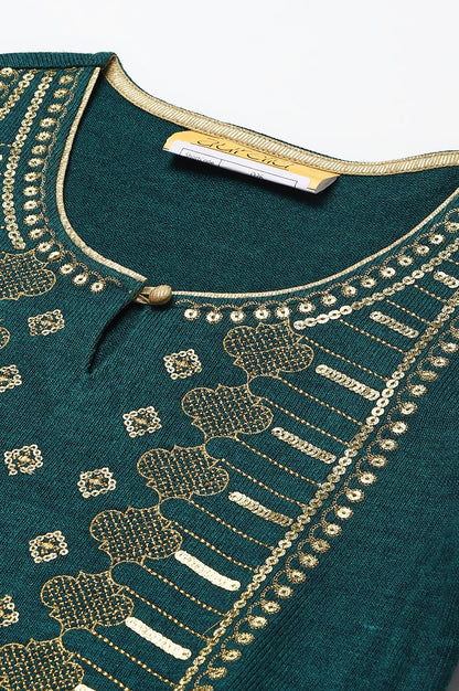 Teal Zari Embroidered Winter kurta