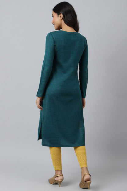 Teal Zari Embroidered Winter kurta