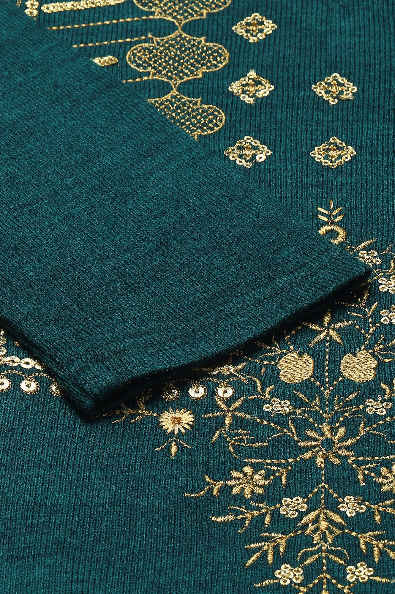 Teal Zari Embroidered Winter kurta