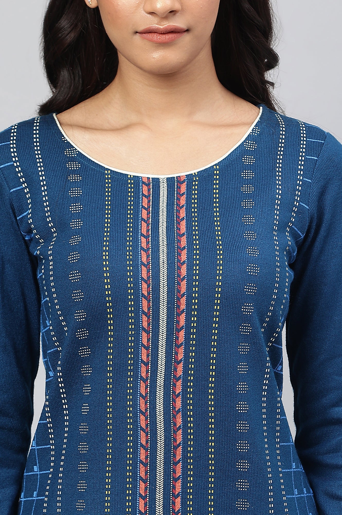 Indigo Ajrakh Print kurta In Lustrous Satin