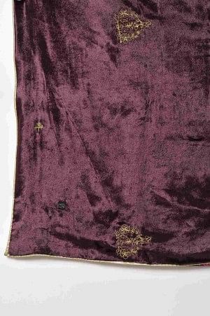 Wine Velvet Embroidered Doshala Shawl