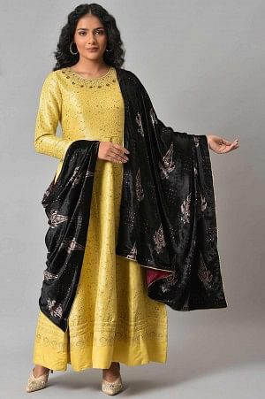 Black Printed Velvet Festive Shawl