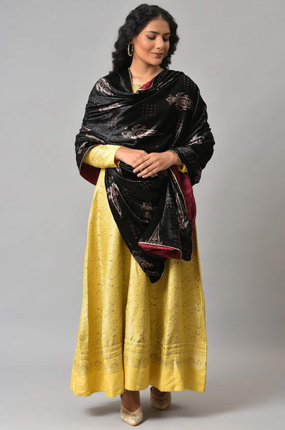 Black Printed Velvet Festive Shawl