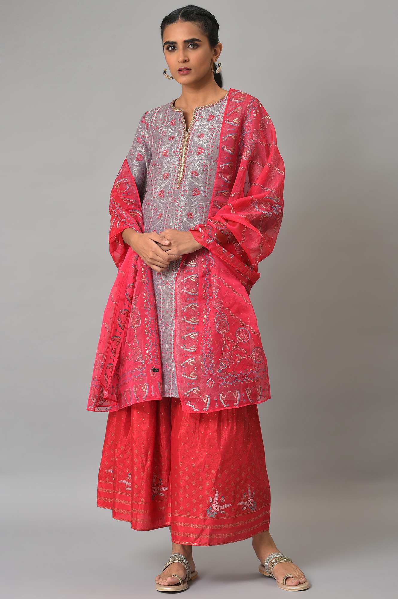 Light Purple Jacquard kurta, Sharara &amp; Dupatta Set