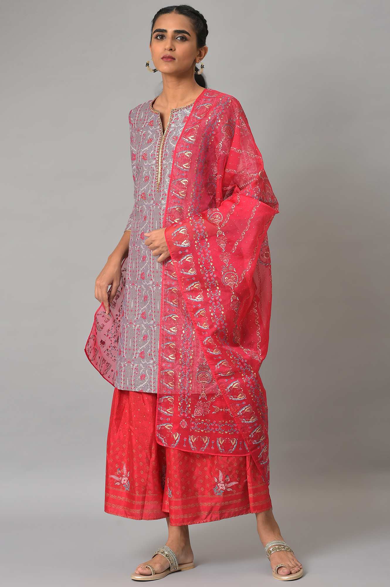 Light Purple Jacquard kurta, Sharara &amp; Dupatta Set