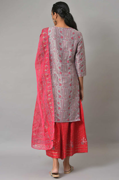 Light Purple Jacquard kurta, Sharara &amp; Dupatta Set