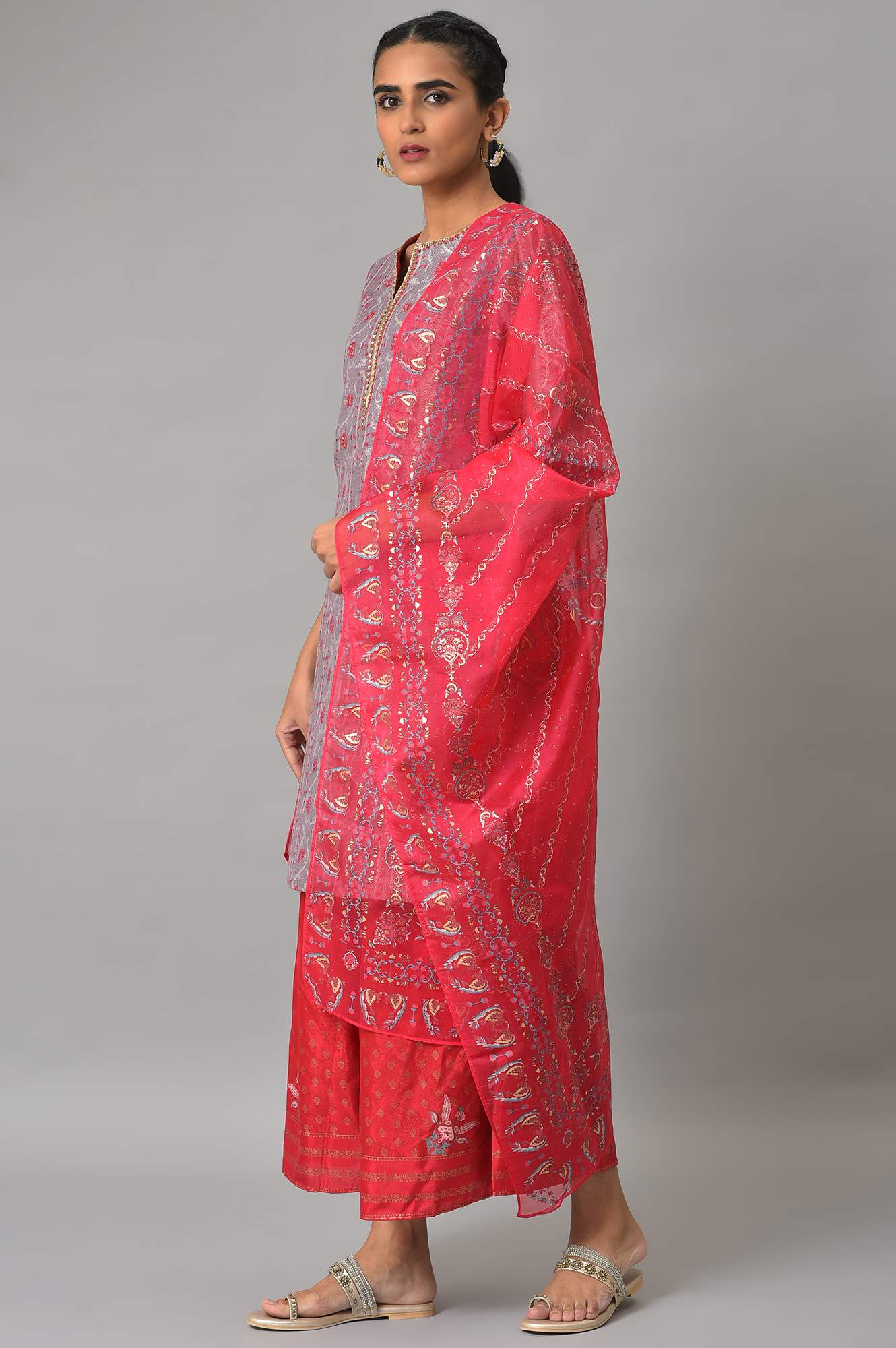 Light Purple Jacquard kurta, Sharara &amp; Dupatta Set