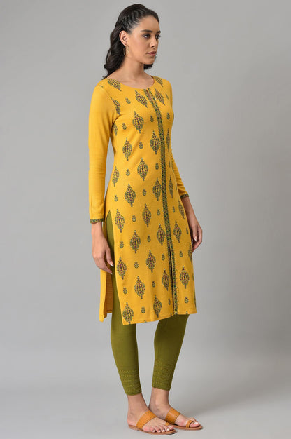 Yellow Floral Printed Winter kurta