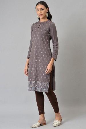 Purple Paisley Printed Winter kurta - wforwoman