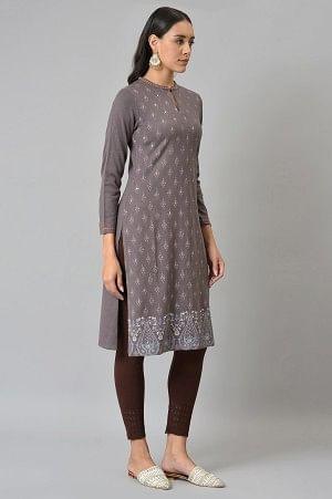 Purple Paisley Printed Winter kurta - wforwoman