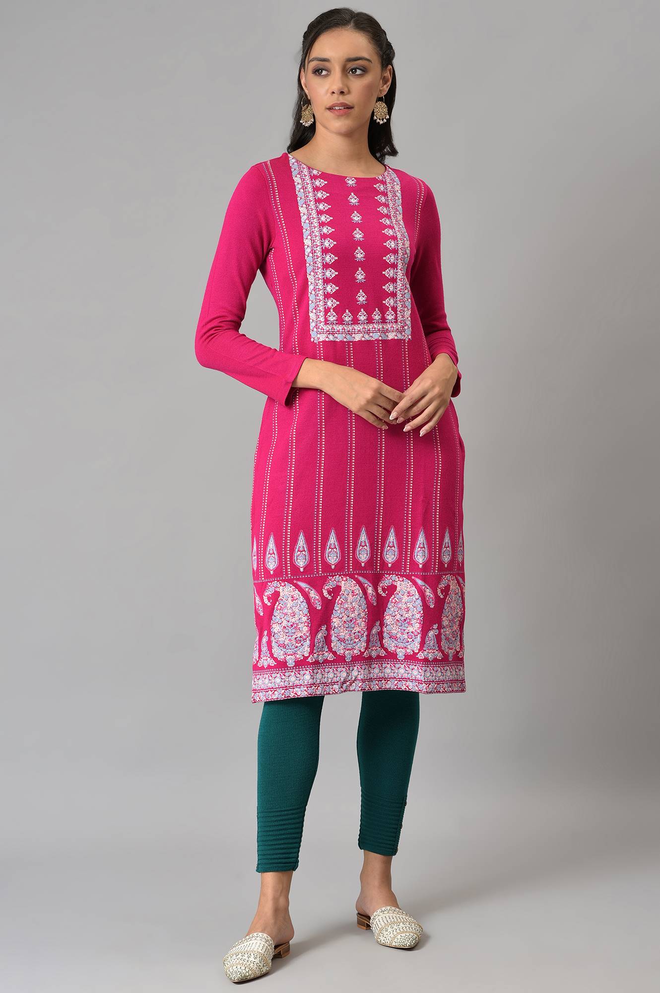 Pink Paisley Print Winter kurta