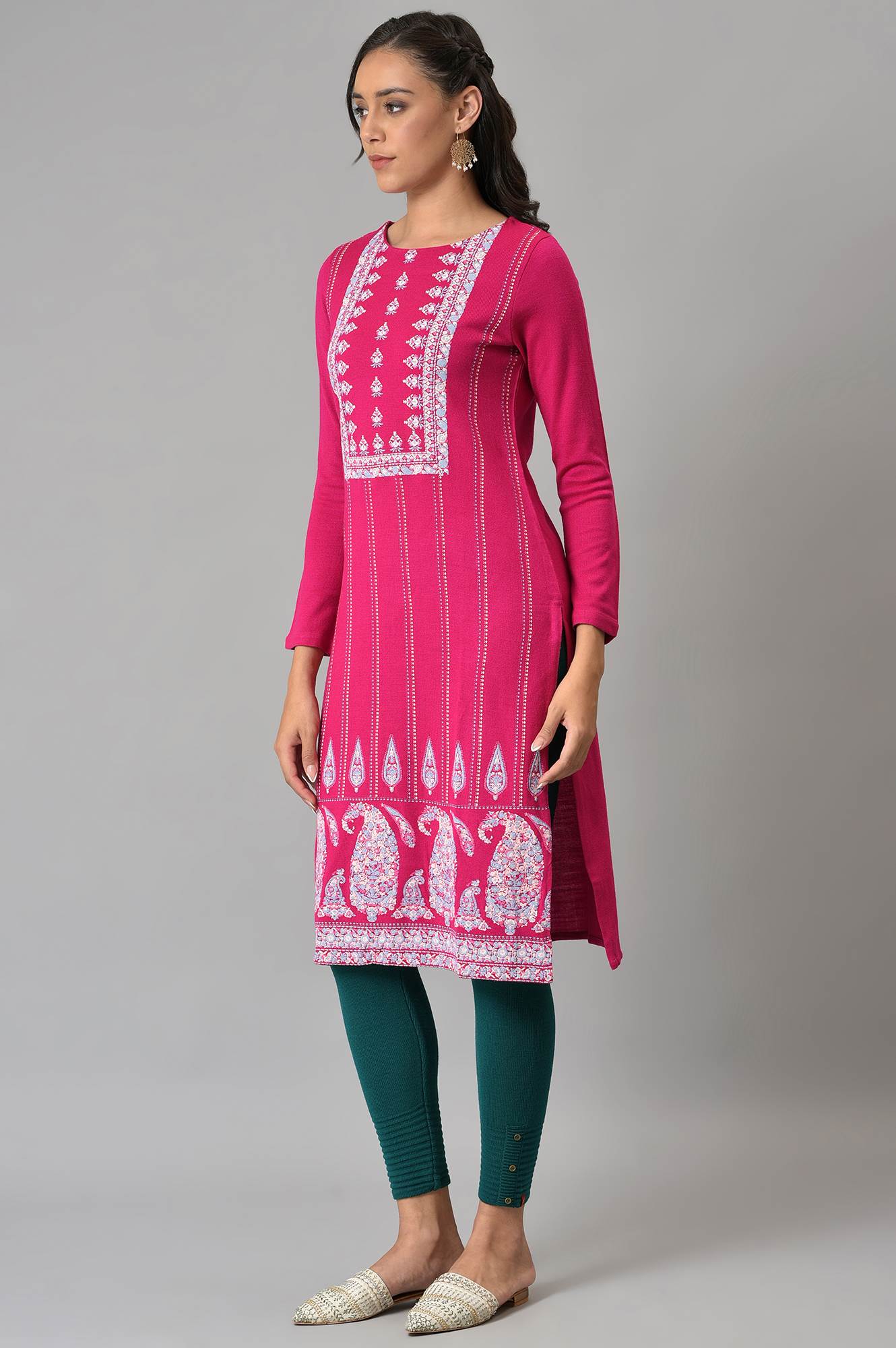 Pink Paisley Print Winter kurta