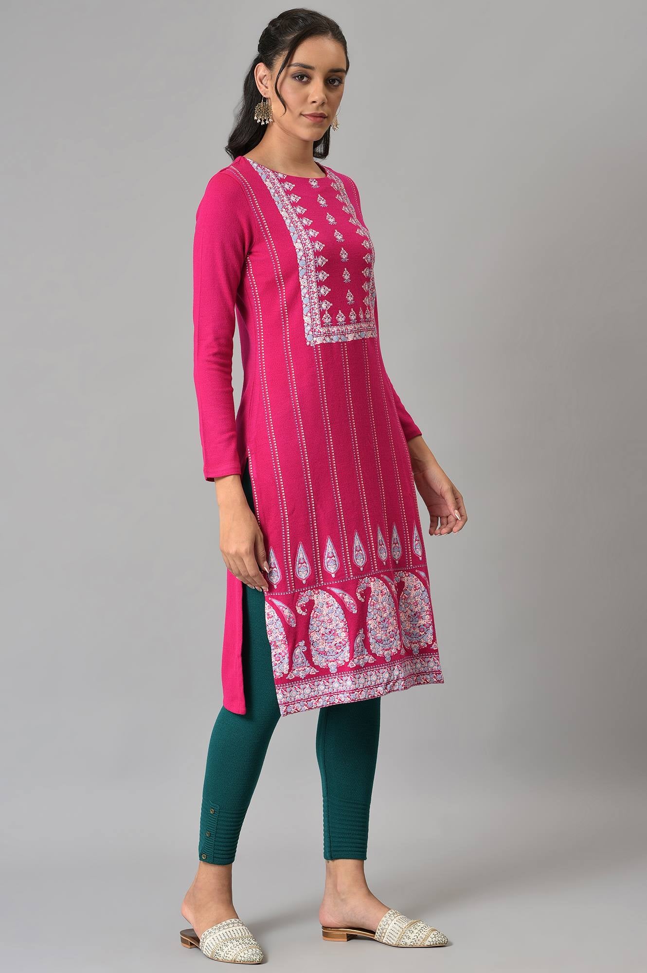 Pink Paisley Print Winter kurta