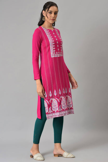 Pink Paisley Print Winter kurta