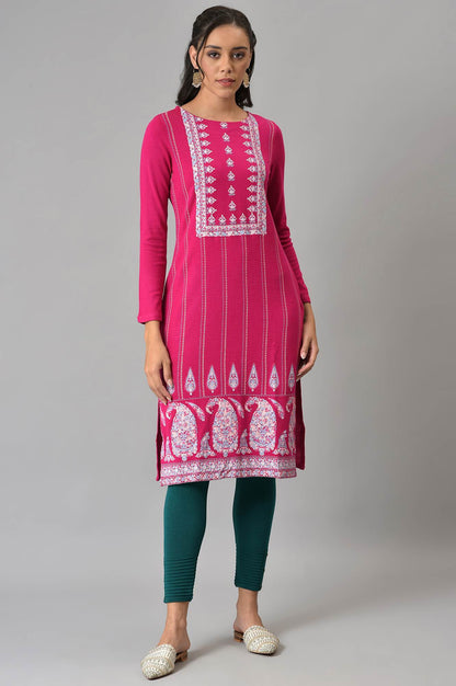 Pink Paisley Print Winter kurta